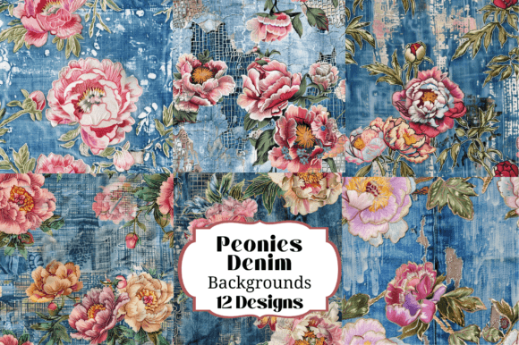 12 Peonies & Denim: Versatile Seamless Backgrounds