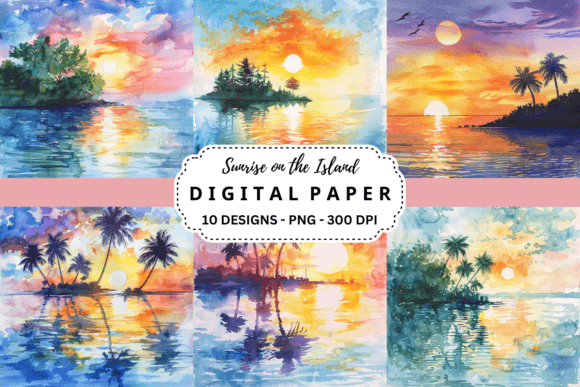 Elevate Your Designs with Sunrise on the Island Backgrounds