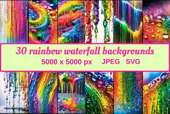 Unleash Vibrant Energy with 30 Rainbow Waterfall Backgrounds