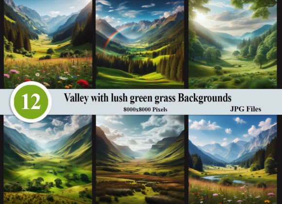Valley with Lush Green Grass Backgrounds: Elevate Your Creative Projects